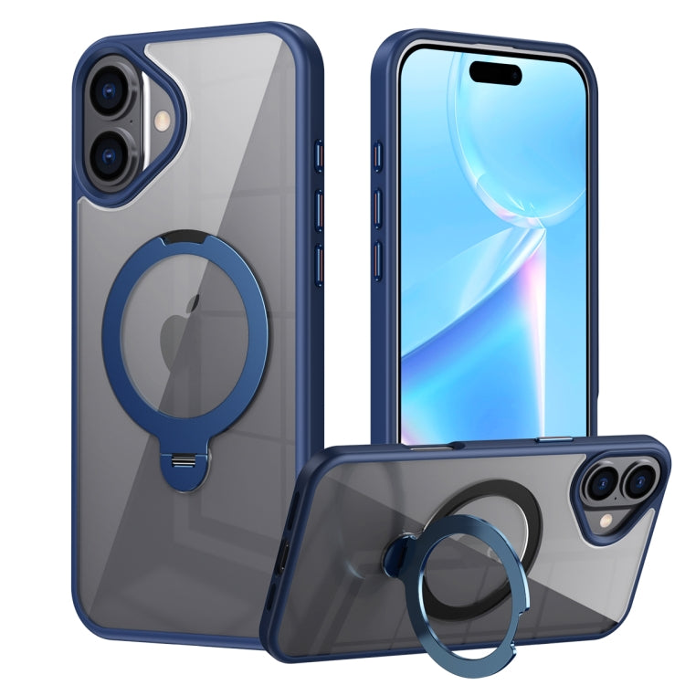 For iPhone 16 Transparent MagSafe Magnetic Rotating Ring Holder Phone Case(Blue) - iPhone 16 Cases by PMC Jewellery | Online Shopping South Africa | PMC Jewellery | Buy Now Pay Later Mobicred