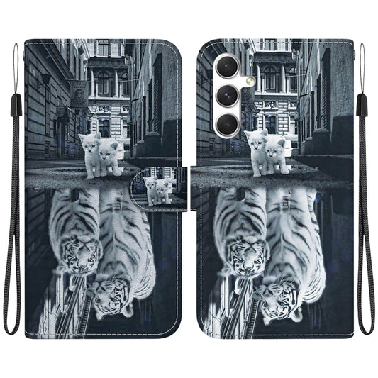 For Samsung Galaxy S25+ 5G Crystal Texture Colored Drawing Leather Phone Case(Cat Tiger Reflection) - Galaxy S25+ 5G Cases by PMC Jewellery | Online Shopping South Africa | PMC Jewellery | Buy Now Pay Later Mobicred