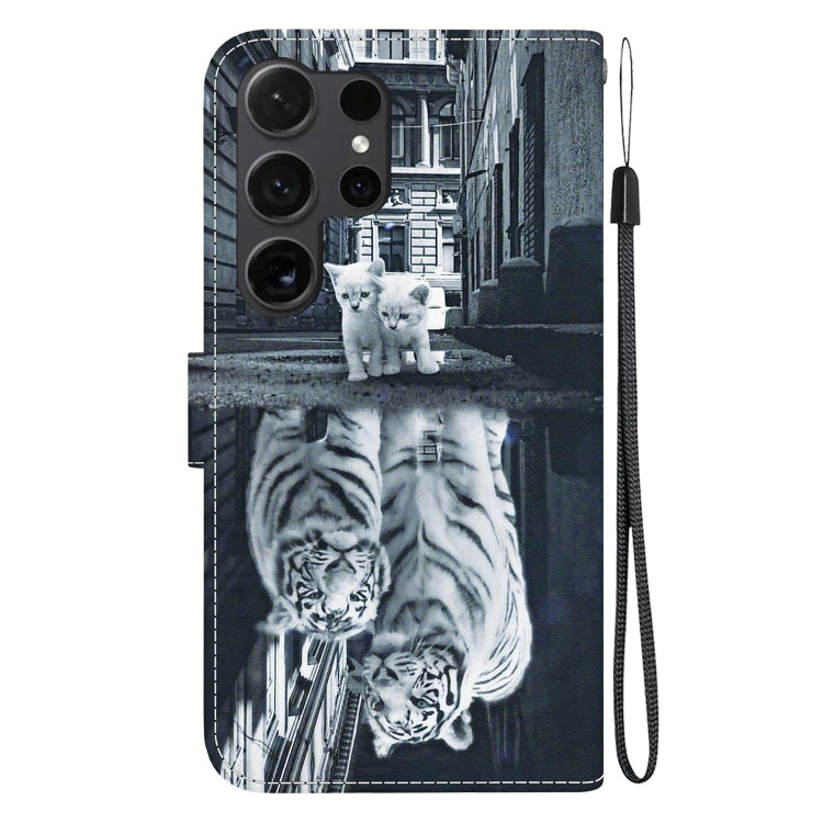 For Samsung Galaxy S25 Ultra 5G Crystal Texture Colored Drawing Leather Phone Case(Cat Tiger Reflection) - Galaxy S25 Ultra 5G Cases by PMC Jewellery | Online Shopping South Africa | PMC Jewellery | Buy Now Pay Later Mobicred