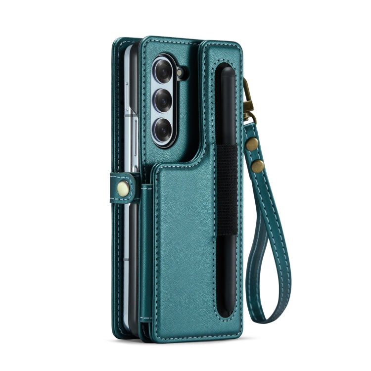 For Samsung Galaxy Z Fold6 5G CaseMe C22 PC+TPU Business Style RFID Anti-theft Lanyard Leather Phone Case with Pen Slot(Blue Green) - Galaxy Z Fold6 5G Cases by CaseMe | Online Shopping South Africa | PMC Jewellery | Buy Now Pay Later Mobicred