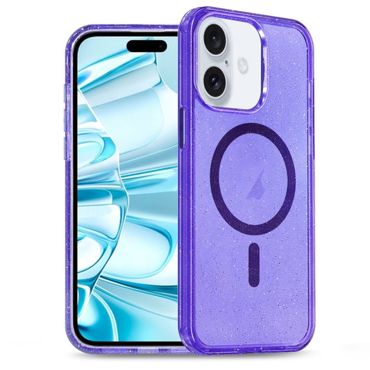 For iPhone 16 Glitter Powder TPU Hybrid PC MagSafe Phone Case(Purple) - iPhone 16 Cases by PMC Jewellery | Online Shopping South Africa | PMC Jewellery | Buy Now Pay Later Mobicred