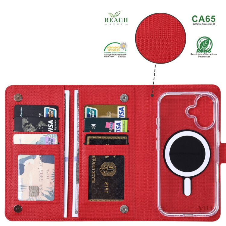 For iPhone 16 ViLi GHA-C Series RFID MagSafe Magnetic Flip Leather Phone Case(Red) - iPhone 16 Cases by ViLi | Online Shopping South Africa | PMC Jewellery | Buy Now Pay Later Mobicred