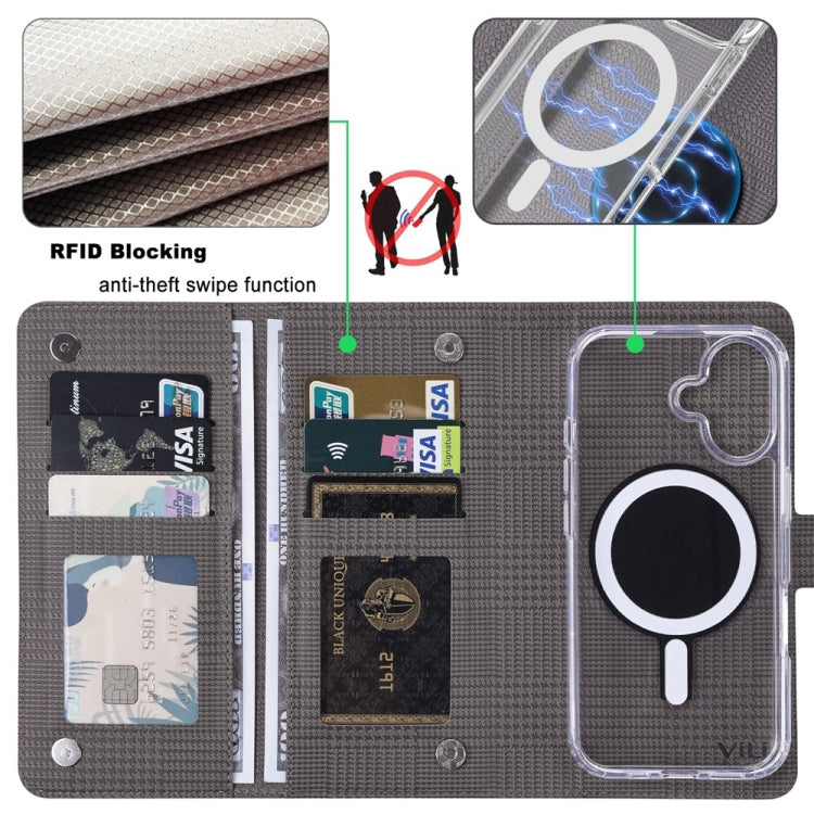 For iPhone 15 ViLi GHA-C Series RFID MagSafe Magnetic Flip Leather Phone Case(Grey) - iPhone 15 Cases by ViLi | Online Shopping South Africa | PMC Jewellery | Buy Now Pay Later Mobicred