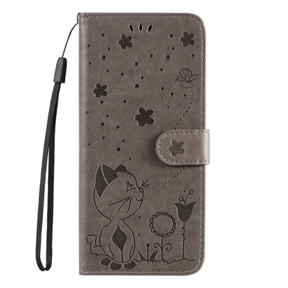 For Samsung Galaxy S25 / S24 5G Cat and Bee Embossed Flip Leather Phone Case(Grey) - Galaxy S25 5G Cases by PMC Jewellery | Online Shopping South Africa | PMC Jewellery | Buy Now Pay Later Mobicred