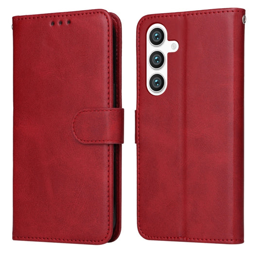 For Samsung Galaxy S25 5G Classic Calf Texture Flip Leather Phone Case(Red) - Galaxy S25 5G Cases by PMC Jewellery | Online Shopping South Africa | PMC Jewellery | Buy Now Pay Later Mobicred