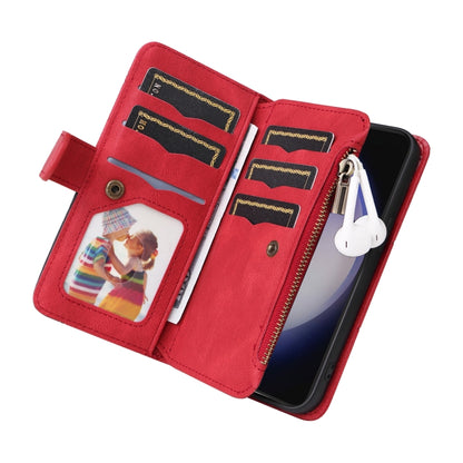 For Samsung Galaxy S25 / S24 5G Dual-color 9 Card Slots Zipper Wallet Leather Phone Case(Red) - Galaxy S25 5G Cases by PMC Jewellery | Online Shopping South Africa | PMC Jewellery | Buy Now Pay Later Mobicred