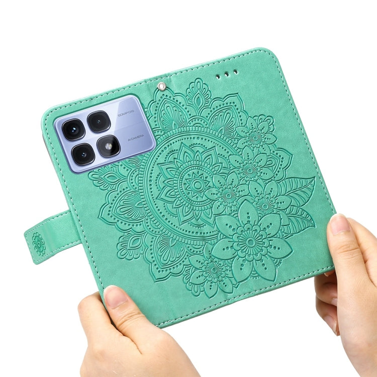 For Redmi K70 Ultra Seven-petal Flowers Embossing Leather Phone Case(Green) - Xiaomi Cases by PMC Jewellery | Online Shopping South Africa | PMC Jewellery | Buy Now Pay Later Mobicred