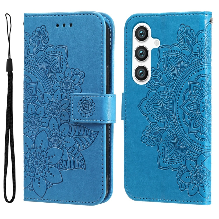 For Samsung Galaxy S25 5G Seven-petal Flowers Embossing Leather Phone Case(Blue) - Galaxy S25 5G Cases by PMC Jewellery | Online Shopping South Africa | PMC Jewellery | Buy Now Pay Later Mobicred