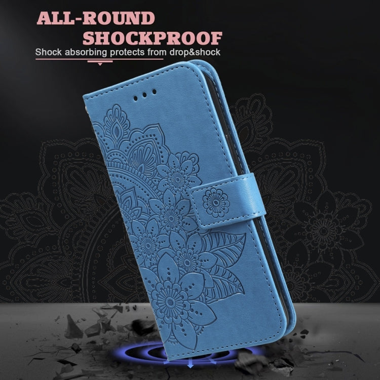 For Samsung Galaxy S25 5G Seven-petal Flowers Embossing Leather Phone Case(Blue) - Galaxy S25 5G Cases by PMC Jewellery | Online Shopping South Africa | PMC Jewellery | Buy Now Pay Later Mobicred