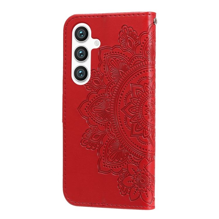 For Samsung Galaxy S25 5G Seven-petal Flowers Embossing Leather Phone Case(Red) - Galaxy S25 5G Cases by PMC Jewellery | Online Shopping South Africa | PMC Jewellery | Buy Now Pay Later Mobicred