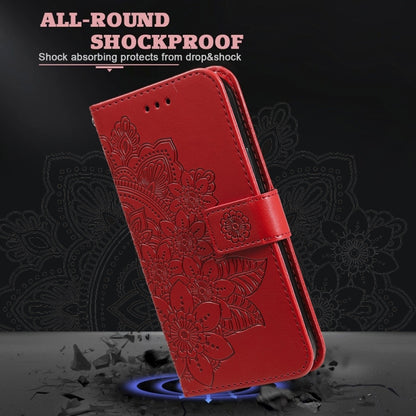 For Samsung Galaxy S25 5G Seven-petal Flowers Embossing Leather Phone Case(Red) - Galaxy S25 5G Cases by PMC Jewellery | Online Shopping South Africa | PMC Jewellery | Buy Now Pay Later Mobicred