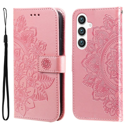 For Samsung Galaxy S25 5G Seven-petal Flowers Embossing Leather Phone Case(Rose Gold) - Galaxy S25 5G Cases by PMC Jewellery | Online Shopping South Africa | PMC Jewellery | Buy Now Pay Later Mobicred