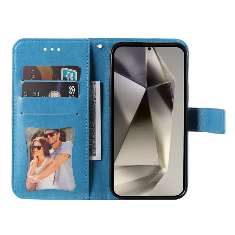 For Samsung Galaxy S25 Ultra 5G Seven-petal Flowers Embossing Leather Phone Case(Blue) - Galaxy S25 Ultra 5G Cases by PMC Jewellery | Online Shopping South Africa | PMC Jewellery | Buy Now Pay Later Mobicred