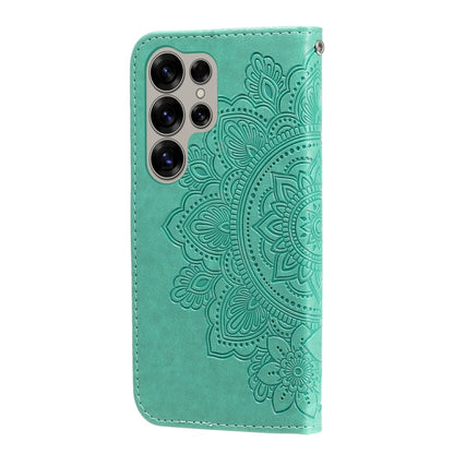 For Samsung Galaxy S25 Ultra 5G Seven-petal Flowers Embossing Leather Phone Case(Green) - Galaxy S25 Ultra 5G Cases by PMC Jewellery | Online Shopping South Africa | PMC Jewellery | Buy Now Pay Later Mobicred