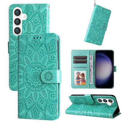 For Samsung Galaxy S25 5G Embossed Sunflower Leather Phone Case(Green) - Galaxy S25 5G Cases by PMC Jewellery | Online Shopping South Africa | PMC Jewellery | Buy Now Pay Later Mobicred