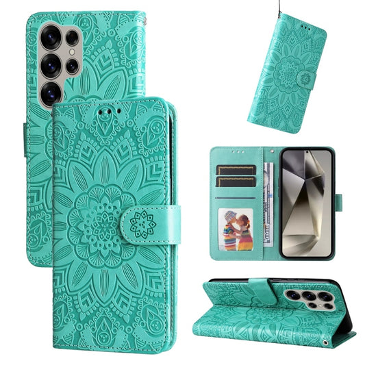 For Samsung Galaxy S25 Ultra 5G Embossed Sunflower Leather Phone Case(Green) - Galaxy S25 Ultra 5G Cases by PMC Jewellery | Online Shopping South Africa | PMC Jewellery | Buy Now Pay Later Mobicred