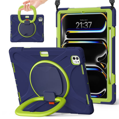 For iPad Pro 13 2024 Silicone Hybrid PC Tablet Case with Holder & Shoulder Strap(Navy Blue Lime) - iPad Pro 13 2024 Cases by PMC Jewellery | Online Shopping South Africa | PMC Jewellery | Buy Now Pay Later Mobicred