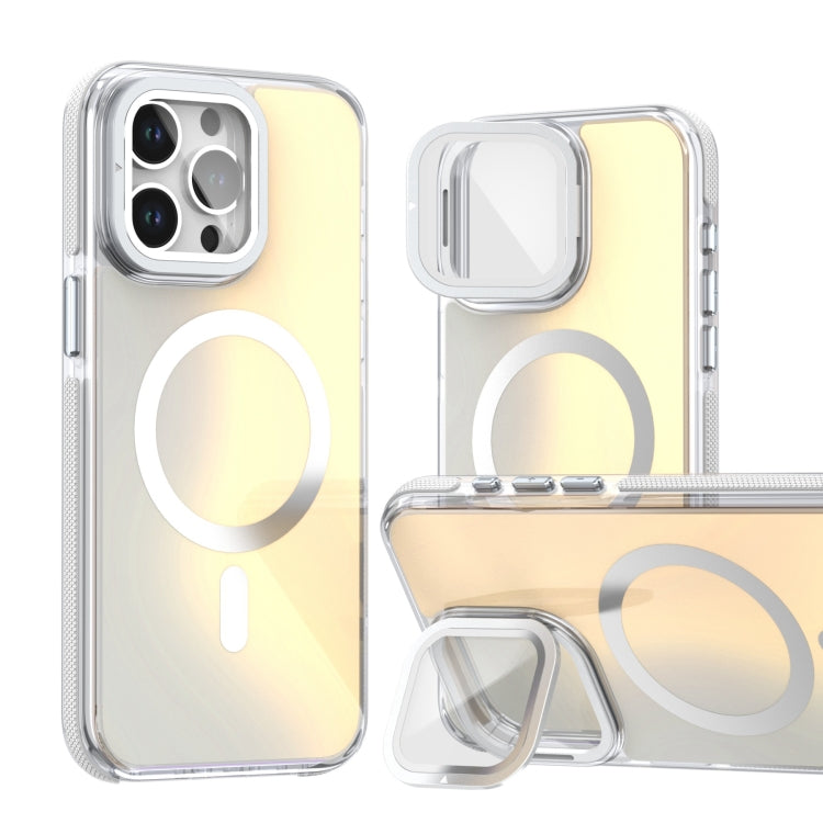 For iPhone 16 Pro Max MagSafe Gradient Color Lens Film Phone Case with Lens Fold Holder(White) - iPhone 16 Pro Max Cases by PMC Jewellery | Online Shopping South Africa | PMC Jewellery | Buy Now Pay Later Mobicred