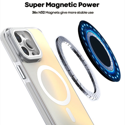 For iPhone 16 Pro Max MagSafe Gradient Color Lens Film Phone Case with Lens Fold Holder(White) - iPhone 16 Pro Max Cases by PMC Jewellery | Online Shopping South Africa | PMC Jewellery | Buy Now Pay Later Mobicred