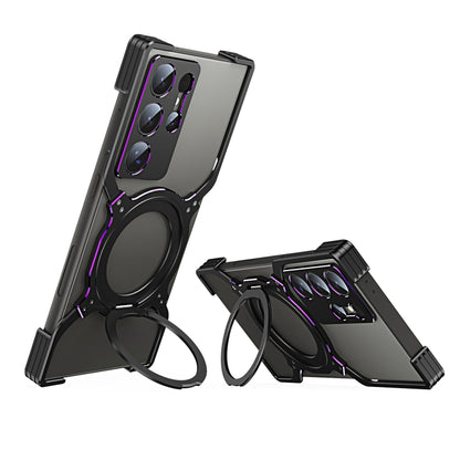 For Samsung Galaxy S24 Ultra 5G Mechanical Arm Borderless MagSafe Holder Metal Phone Case(Black Purple) - Galaxy S24 Ultra 5G Cases by PMC Jewellery | Online Shopping South Africa | PMC Jewellery | Buy Now Pay Later Mobicred