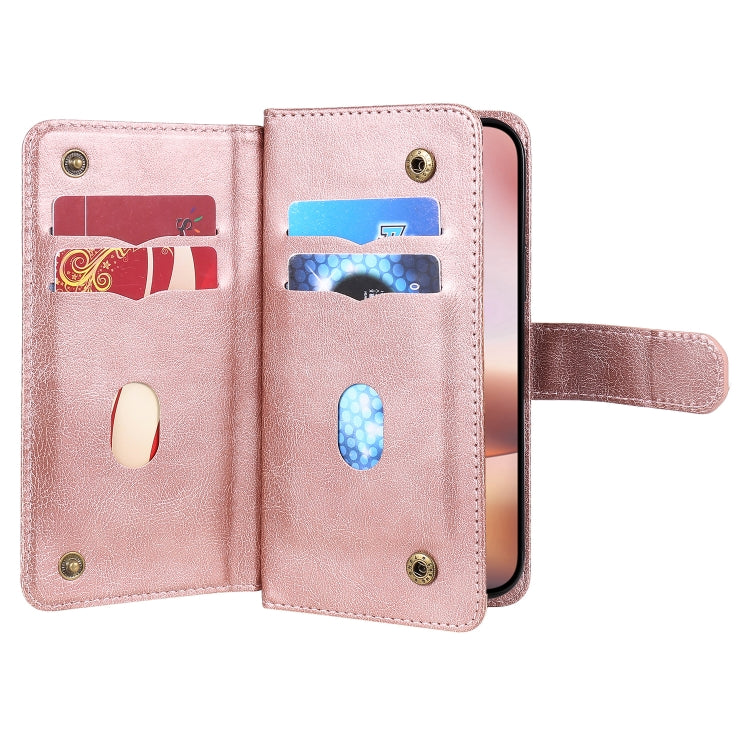 For iPhone 16 Plus Multi-Function Wallet 10 Card Slots Leather Phone Case(Rose Gold) - iPhone 16 Plus Cases by PMC Jewellery | Online Shopping South Africa | PMC Jewellery | Buy Now Pay Later Mobicred