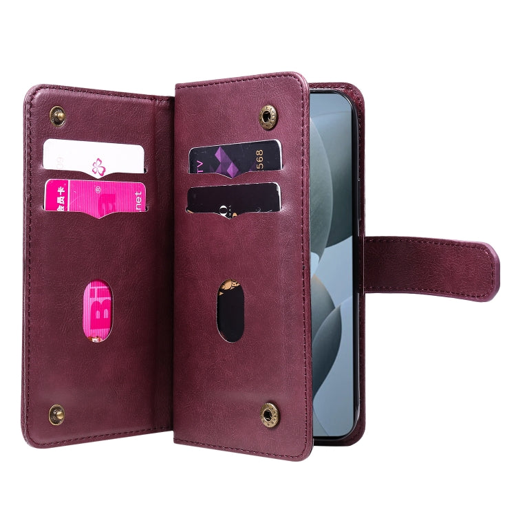 For Redmi K70 Multi-Function Wallet 10 Card Slots Leather Phone Case(Claret) - K70 Cases by PMC Jewellery | Online Shopping South Africa | PMC Jewellery | Buy Now Pay Later Mobicred