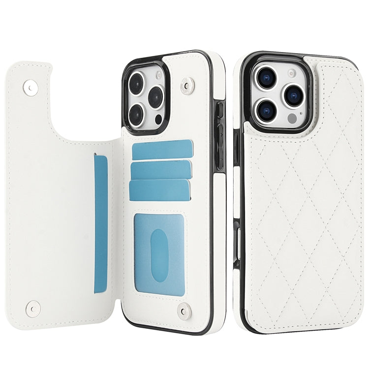 For iPhone 16 Pro Max Double Buckle Rhombic PU Leather Phone Case(White) - iPhone 16 Pro Max Cases by PMC Jewellery | Online Shopping South Africa | PMC Jewellery | Buy Now Pay Later Mobicred