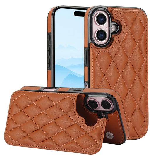 For iPhone 16 Double Buckle Rhombic PU Leather Phone Case(Brown) - iPhone 16 Cases by PMC Jewellery | Online Shopping South Africa | PMC Jewellery | Buy Now Pay Later Mobicred