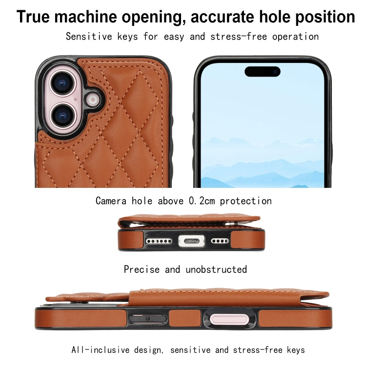 For iPhone 16 Double Buckle Rhombic PU Leather Phone Case(Brown) - iPhone 16 Cases by PMC Jewellery | Online Shopping South Africa | PMC Jewellery | Buy Now Pay Later Mobicred