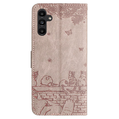 For Samsung Galaxy S25 5G Cat Embossing Pattern Leather Phone Case with Lanyard(Grey) - Galaxy S25 5G Cases by PMC Jewellery | Online Shopping South Africa | PMC Jewellery | Buy Now Pay Later Mobicred