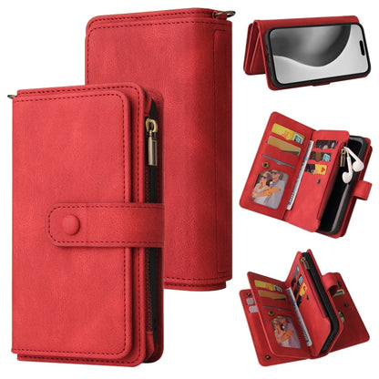 For iPhone 16 Pro Max Skin Feel Multi Card Slots Zipper Wallet Leather Phone Case(Red) - iPhone 16 Pro Max Cases by PMC Jewellery | Online Shopping South Africa | PMC Jewellery | Buy Now Pay Later Mobicred