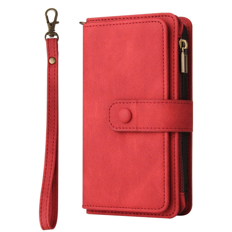 For iPhone 16 Pro Max Skin Feel Multi Card Slots Zipper Wallet Leather Phone Case(Red) - iPhone 16 Pro Max Cases by PMC Jewellery | Online Shopping South Africa | PMC Jewellery | Buy Now Pay Later Mobicred