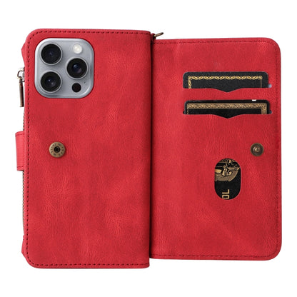 For iPhone 16 Pro Max Skin Feel Multi Card Slots Zipper Wallet Leather Phone Case(Red) - iPhone 16 Pro Max Cases by PMC Jewellery | Online Shopping South Africa | PMC Jewellery | Buy Now Pay Later Mobicred