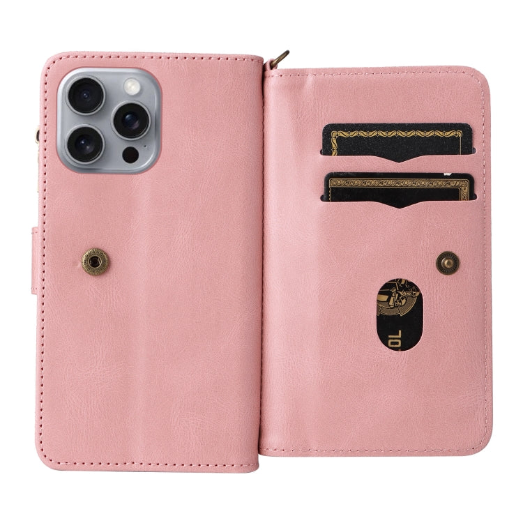 For iPhone 16 Pro Max Skin Feel Multi Card Slots Zipper Wallet Leather Phone Case(Pink) - iPhone 16 Pro Max Cases by PMC Jewellery | Online Shopping South Africa | PMC Jewellery | Buy Now Pay Later Mobicred