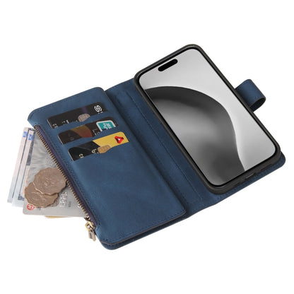 For iPhone 16 Pro Max Skin Feel Multi Card Slots Zipper Wallet Leather Phone Case(Blue) - iPhone 16 Pro Max Cases by PMC Jewellery | Online Shopping South Africa | PMC Jewellery | Buy Now Pay Later Mobicred