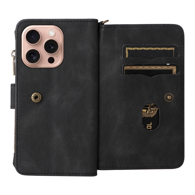 For iPhone 16 Pro Skin Feel Multi Card Slots Zipper Wallet Leather Phone Case(Black) - iPhone 16 Pro Cases by PMC Jewellery | Online Shopping South Africa | PMC Jewellery | Buy Now Pay Later Mobicred