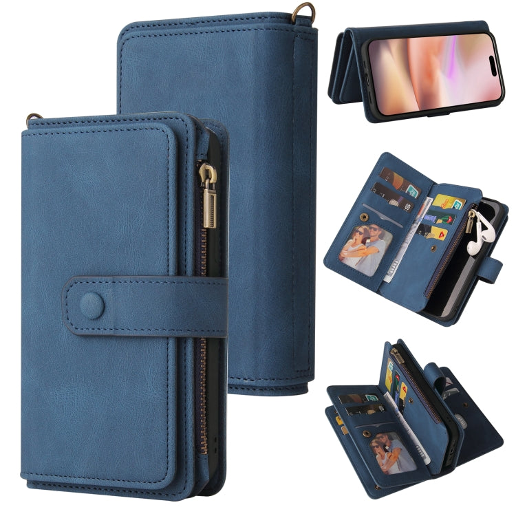 For iPhone 16 Plus Skin Feel Multi Card Slots Zipper Wallet Leather Phone Case(Blue) - iPhone 16 Plus Cases by PMC Jewellery | Online Shopping South Africa | PMC Jewellery | Buy Now Pay Later Mobicred