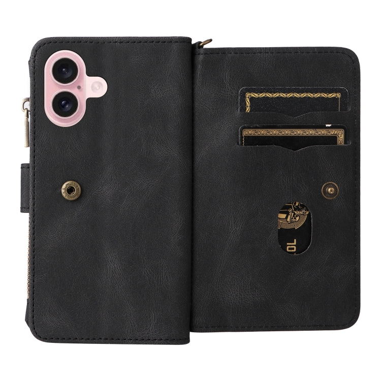 For iPhone 16 Skin Feel Multi Card Slots Zipper Wallet Leather Phone Case(Black) - iPhone 16 Cases by PMC Jewellery | Online Shopping South Africa | PMC Jewellery | Buy Now Pay Later Mobicred