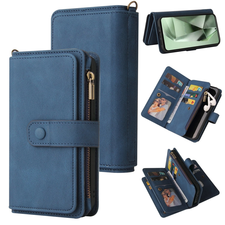 For Samsung Galaxy S24 FE 5G Skin Feel Multi Card Slots Zipper Wallet Leather Phone Case(Blue) - Galaxy S24 FE 5G Cases by PMC Jewellery | Online Shopping South Africa | PMC Jewellery | Buy Now Pay Later Mobicred