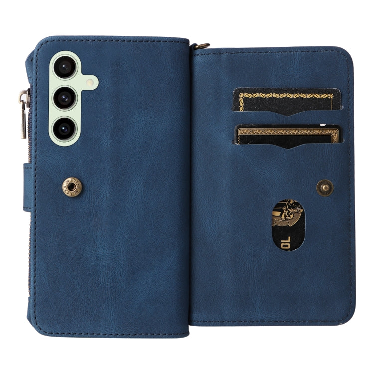 For Samsung Galaxy S24 FE 5G Skin Feel Multi Card Slots Zipper Wallet Leather Phone Case(Blue) - Galaxy S24 FE 5G Cases by PMC Jewellery | Online Shopping South Africa | PMC Jewellery | Buy Now Pay Later Mobicred