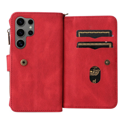 For Samsung Galaxy S25 Ultra 5G Skin Feel Multi Card Slots Zipper Wallet Leather Phone Case(Red) - Galaxy S25 Ultra 5G Cases by PMC Jewellery | Online Shopping South Africa | PMC Jewellery | Buy Now Pay Later Mobicred