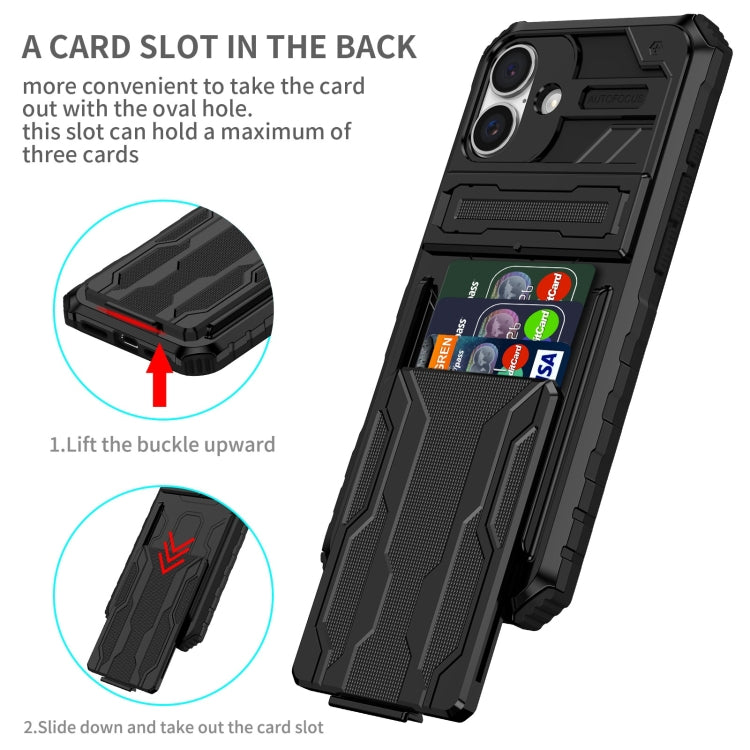 For iPhone 16 Kickstand Armor Card Wallet Phone Case(Black) - iPhone 16 Cases by PMC Jewellery | Online Shopping South Africa | PMC Jewellery | Buy Now Pay Later Mobicred