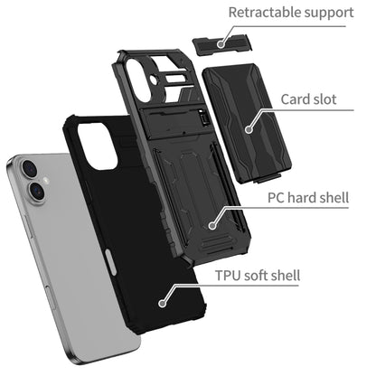 For iPhone 16 Kickstand Armor Card Wallet Phone Case(Black) - iPhone 16 Cases by PMC Jewellery | Online Shopping South Africa | PMC Jewellery | Buy Now Pay Later Mobicred