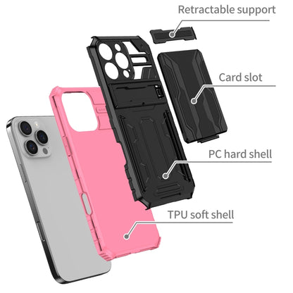 For iPhone 16 Pro Max Kickstand Armor Card Wallet Phone Case(Pink) - iPhone 16 Pro Max Cases by PMC Jewellery | Online Shopping South Africa | PMC Jewellery | Buy Now Pay Later Mobicred