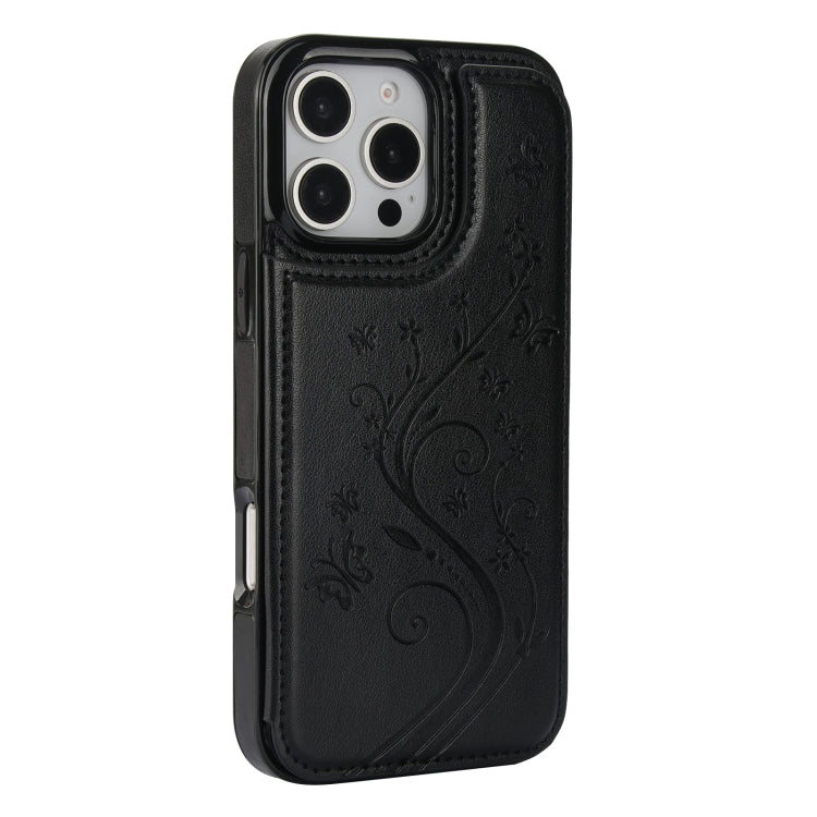 For iPhone 16 Pro Double Buckle Butterfly Embossing PU Phone Case(Black) - iPhone 16 Pro Cases by PMC Jewellery | Online Shopping South Africa | PMC Jewellery | Buy Now Pay Later Mobicred