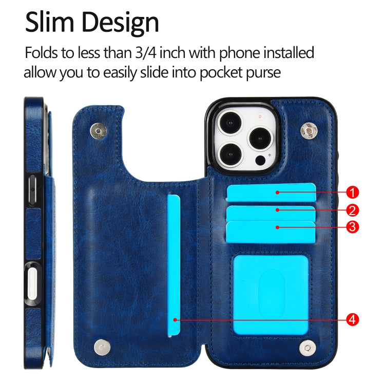 For iPhone 16 Pro Double Buckle Crazy Horse Texture PU Phone Case(Blue) - iPhone 16 Pro Cases by PMC Jewellery | Online Shopping South Africa | PMC Jewellery | Buy Now Pay Later Mobicred