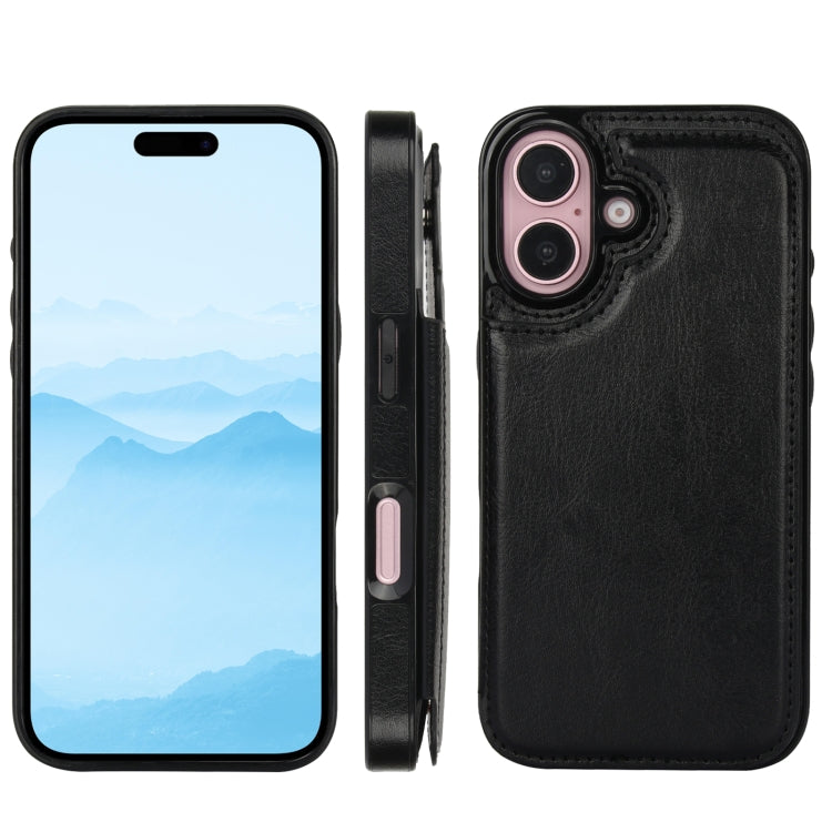 For iPhone 16 Double Buckle Crazy Horse Texture PU Phone Case(Black) - iPhone 16 Cases by PMC Jewellery | Online Shopping South Africa | PMC Jewellery | Buy Now Pay Later Mobicred