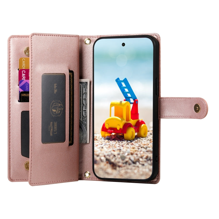 For Google Pixel 9 Pro XL Nine Card-slot Zipper Wallet Bag Leather Phone Case(Pink) - Google Cases by PMC Jewellery | Online Shopping South Africa | PMC Jewellery | Buy Now Pay Later Mobicred