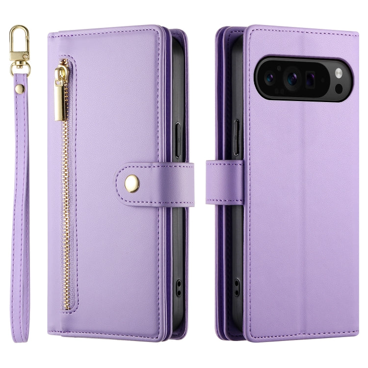 For Google Pixel 9 Pro XL Nine Card-slot Zipper Wallet Bag Leather Phone Case(Purple) - Google Cases by PMC Jewellery | Online Shopping South Africa | PMC Jewellery | Buy Now Pay Later Mobicred