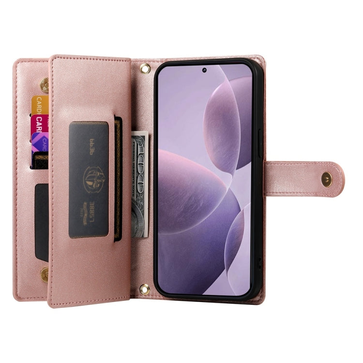 For Redmi K70 Nine Card-slot Zipper Wallet Bag Leather Phone Case(Pink) - K70 Cases by PMC Jewellery | Online Shopping South Africa | PMC Jewellery | Buy Now Pay Later Mobicred